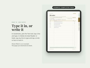 Example mix notes page typed in on a tablet: times, what was heard at each one, and the fixes already done ticked off.